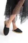 Siyah Kadın Dantelli Örgü Terlik