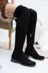 Siyah Süet Kadın Diz Üstü Streç Çizme