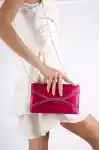 Fuşya Saten Kadın Çapraz Taşlı Abiye Çanta