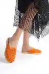 Turuncu Kadın Dantelli Örgü Terlik