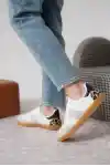 Beyaz-Gri-Leopar Süet Kadın Bağcıklı Kaymaz Tabanlı Sneaker