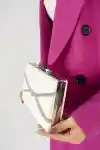Beyaz Kadın Çapraz Taşlı Abiye Çanta