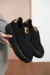 Siyah Süet Kadın Leopar Desenli Kalın Tabanlı Sneaker
