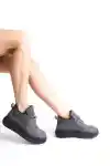 Gri Süet Kadın İçi Kürklü Bilekli Sneaker
