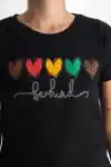 Siyah Kadın Kalp Baskılı Tshirt