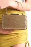 Altın Saten Kadın Taşlı Abiye Çanta