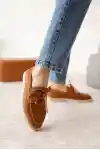 Taba Süet Kadın Düz Bağcıklı Loafer Ayakkabı