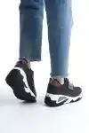 Siyah Simli Kadın Simli Bağcıklı Sneaker