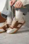 Kahve-Gümüş Kadın Renk Bloklu Sneaker Ayakkabı