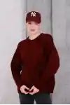Bordo Bisiklet Yaka Oversize Triko Kazak