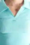 Aqua Green Womens Polo Neck Ribbed T-Shirt