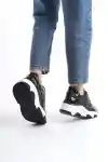 Siyah Rugan Kadın Kabartmalı Kalın Tabanlı Spor Rahat Günlük Sneaker