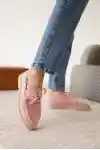 Pembe Süet Kadın Düz Bağcıklı Loafer Ayakkabı