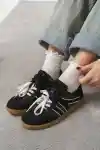 Siyah-Beyaz Kadın Çift Bağcıklı Kaymaz Taban Sneaker Ayakkabı