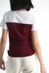 Beyaz-Bordo Kadın Bisiklet Yaka Önü Drapeli Tshirt