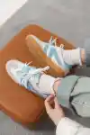 Beyaz-Mavi Kadın Çift Bağcıklı Kaymaz Taban Sneaker Ayakkabı