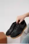 Siyah-Siyah Süet Kadın Bağcıklı Kaymaz Tabanlı Sneaker