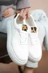 Beyaz Cilt Kadın Leopar Desenli Kalın Tabanlı Sneaker