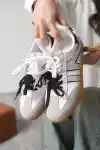 Beyaz-Gri Kadın Çift Bağcıklı Kaymaz Taban Sneaker Ayakkabı