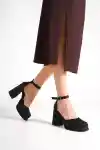 Black satin Womens Platform Heels Shoes with Bag Gift