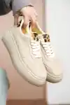 Bej Süet Kadın Leopar Desenli Kalın Tabanlı Sneaker