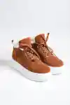 Taba Süet Kadın İçi Kürklü Bilekli Sneaker