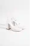 White Satin Woman Cross Platform Heel Shoes