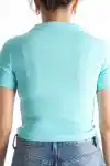Aqua Green Womens Polo Neck Ribbed T-Shirt