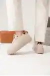 Bej Cilt Kadın Leopar Desenli Kalın Tabanlı Sneaker