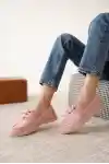 Pembe Süet Kadın Düz Bağcıklı Loafer Ayakkabı