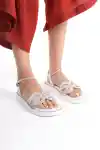 Beyaz Kadın Camollin Taş Detaylı Sandalet