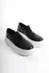 Siyah Kırışık Rugan Kadın Sneaker