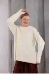 Krem Bisiklet Yaka Oversize Triko Kazak