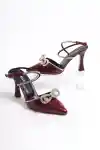 Burgundy Patent Womens Rhinestone Bow Detail Evening Shoes