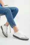 Beyaz-Pudra Kadın Çizgisiz Sneaker