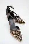 Leopar Kahverengi Kadın Sivri Burun Dolgu Topuklu Sandalet
