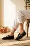 Siyah Süet Kadın Kemerli Loafer Ayakkabı