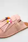 Pembe Süet Kadın Boncuklu Püsküllü Terlik