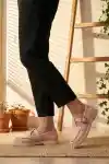 Pembe Süet Kadın Kemerli Loafer Ayakkabı