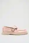 Pembe Süet Kadın Kemerli Loafer Ayakkabı