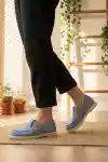 Bebe Mavi Süet Kadın Kemerli Loafer Ayakkabı