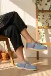 Bebe Mavi Süet Kadın Kemerli Loafer Ayakkabı