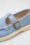 Bebe Mavi Süet Kadın Kemerli Loafer Ayakkabı