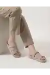Bej Süet Kadın Cırtlı Bantlı Günlük Terlik