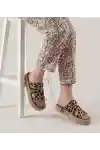 Leopar Süet Kadın Cırtlı Bantlı Günlük Terlik