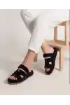 Siyah Süet Kadın Cırtlı Bantlı Günlük Terlik
