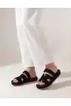 Siyah Süet Kadın Cırtlı Bantlı Günlük Terlik