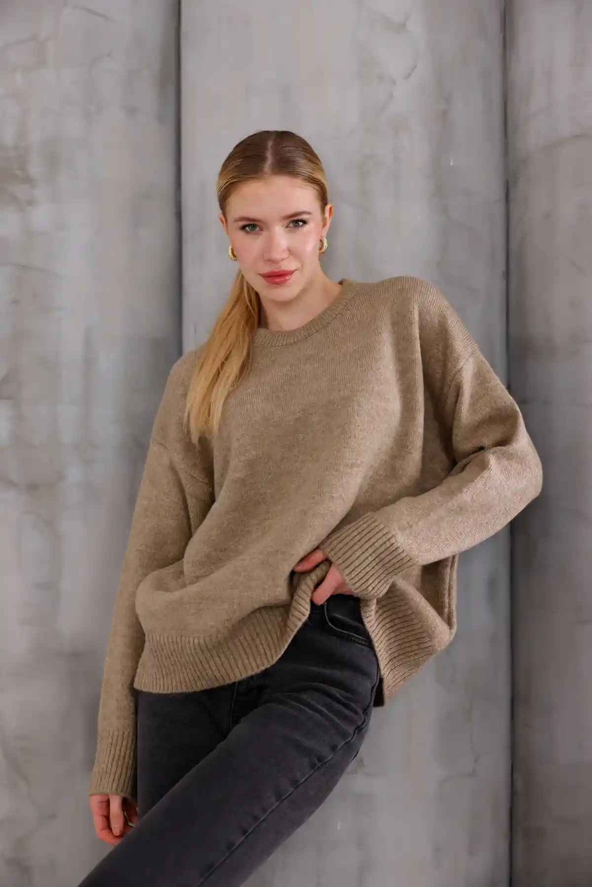 Vizon Bisiklet Yaka Oversize Triko Kazak