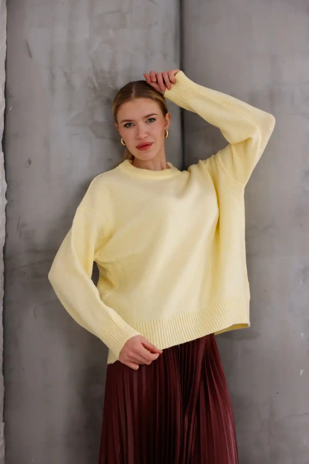 Sarı Bisiklet Yaka Oversize Triko Kazak