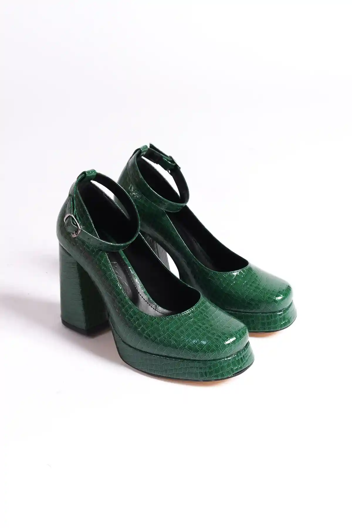 Green Crocodile Patterned Womens Platform Heels